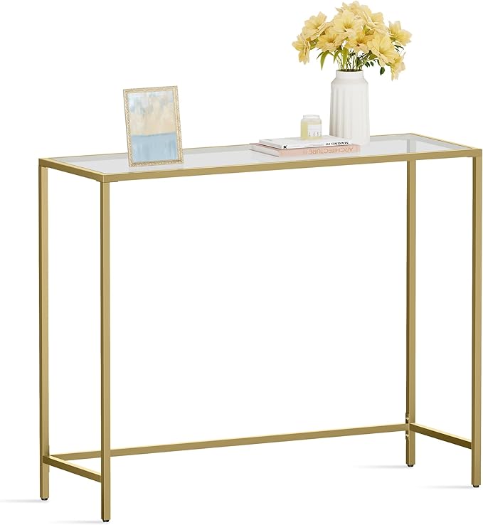 VASAGLE 39.4 Inches Console Table, Tempered Glass Sofa Table, Modern Entryway by VASAGLEbySONGMICSHOME