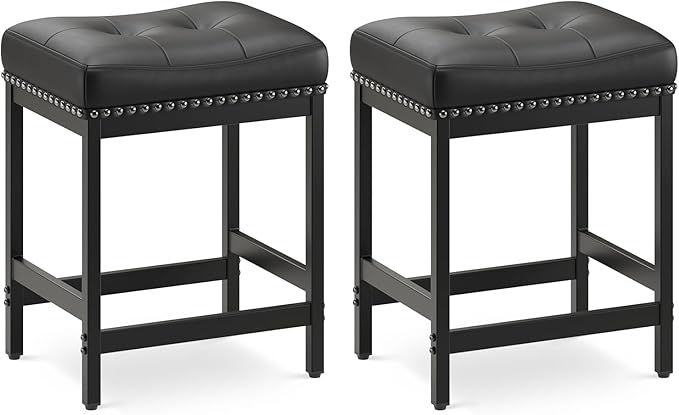 MALOL Set of 2 Saddle Bar Stools Counter Height 24.4”, Modern PU Leather - Image 10
