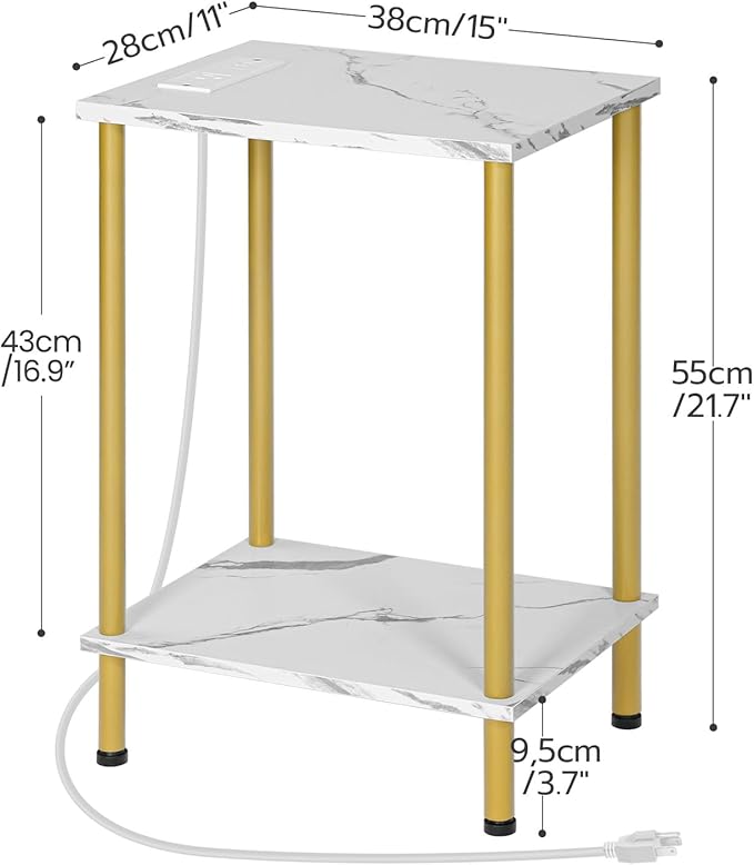 HOOBRO Side Table with Charging Station, Nightstand with 2-Layer Storage Shelves - Image 3
