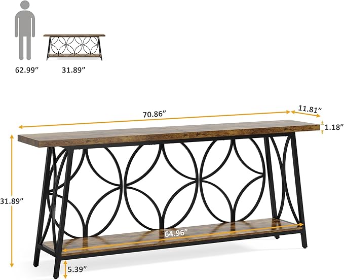 70.9-Inch Sofa Table, 2-Tier Narrow Console Table - Image 2