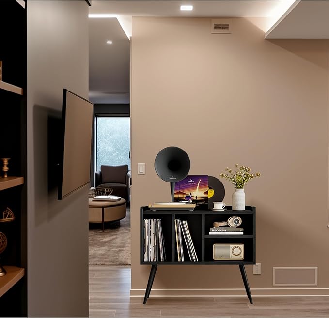 Record Player Stand with Vinyl Storage, Turntable Stand with Solid Wood Legs - Image 7