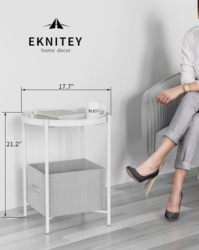 EKNITEY End Table, Folding Metal Side Table Waterproof Small Coffee Table Sofa - Image 3