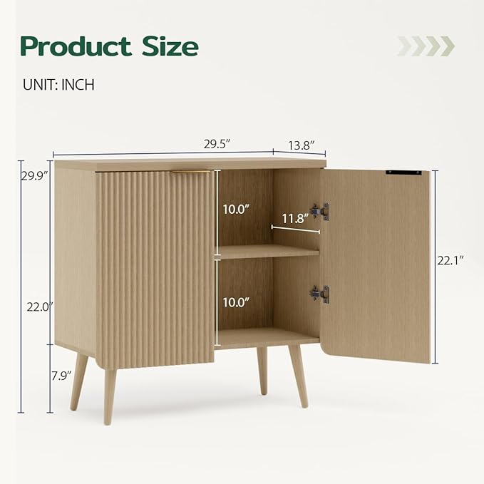 29.5" Sideboard Cabinet with Doors, Modern Buffet Cabinet with Adjustable Shelf - Image 2