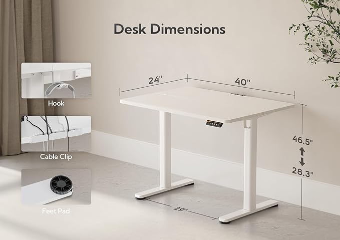 Claiks Electric Standing Desk, Adjustable Height Stand up Desk, 40x24 Inches - Image 3