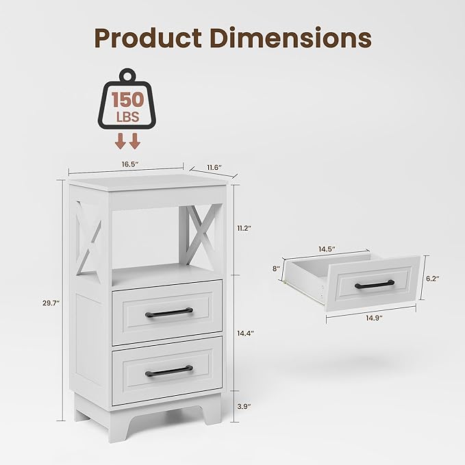 Tall Nightstand Set of 2 Side Table - Image 3