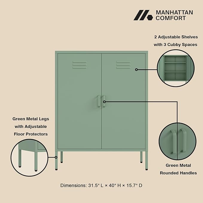 Manhattan Comfort Naomi Modern Metal Accent Cabinet, Minimalist Storage Cabinet - Image 4