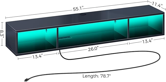 Rolanstar TV Stand with Power Outlet, Floating TV Stand with RGB Lights - Image 4