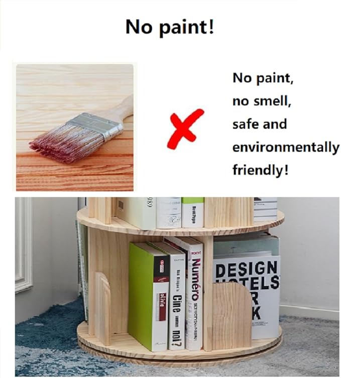 Heehee Wooden Rotating Bookshelf 360 Display Floor Standing Bookcase Storage - Image 3