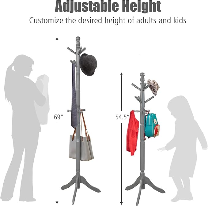 Tangkula Wood Coat Rack Freestanding, Entryway Height Adjustable Coat Stand - Image 6