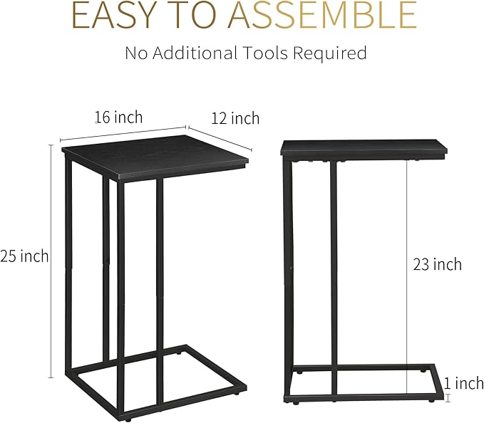 C Shaped Side Table Set of 2, Skinny Sofa Table - Image 3