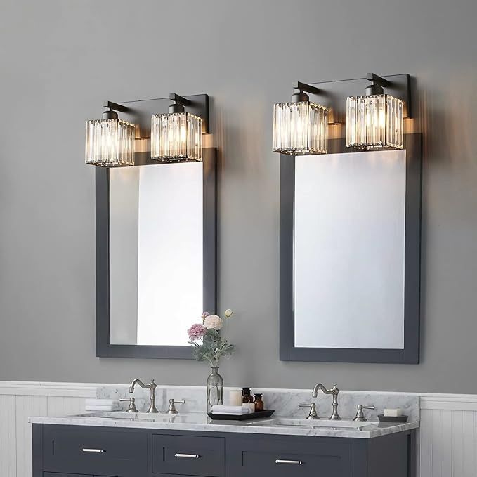 Modern Bathroom Vanity Light 2-Lights Black Crystal Bathroom Wall Light Vanity - Image 4