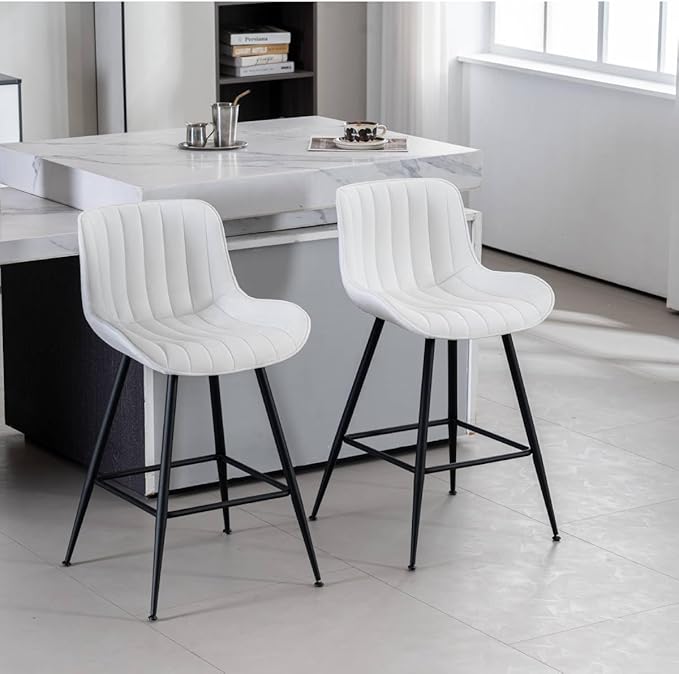 24’’ Bar Stools Set of 2 Modern Barstools White Bar Stools - Image 3