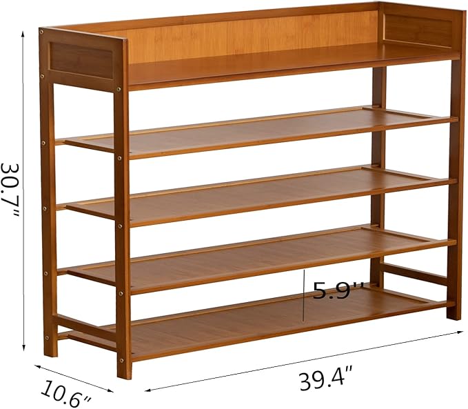 Bamboo Shoe Rack Organizer, 5 Tier Shoe Shelf Storage Organizer, - Image 3