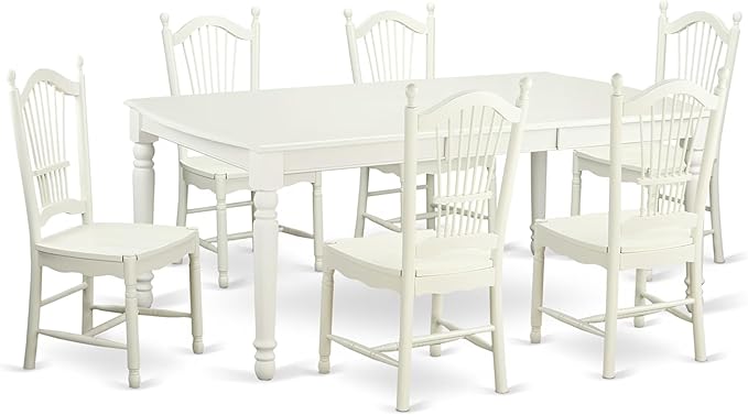 East West Furniture DOVE7-LWH-W 7 Piece Dining Table Set Consist of a Rectangle by EastWestFurniture
