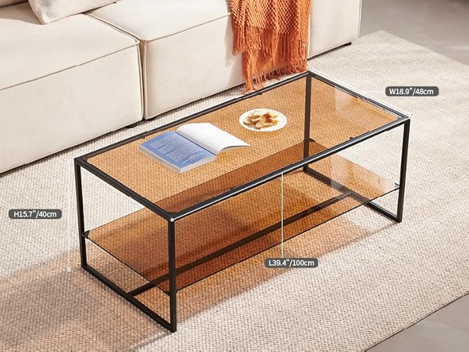 Shrine Brown Glass Coffee Table, Modern Design, Dual-Layer Coffee Table - Image 2