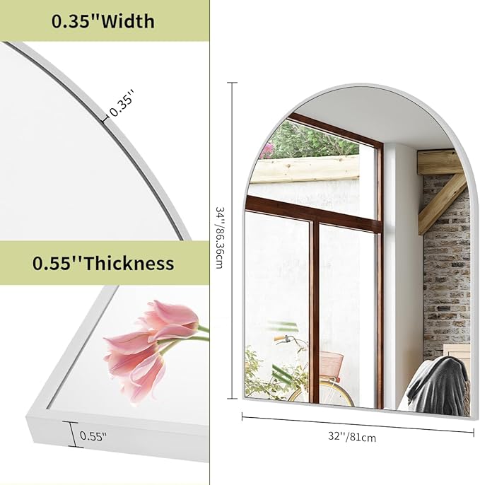 BEAUTYPEAK 32"x34" Arch Bathroom Mirror, Wall Mounted Vanity Metal Frame Mirror - Image 5