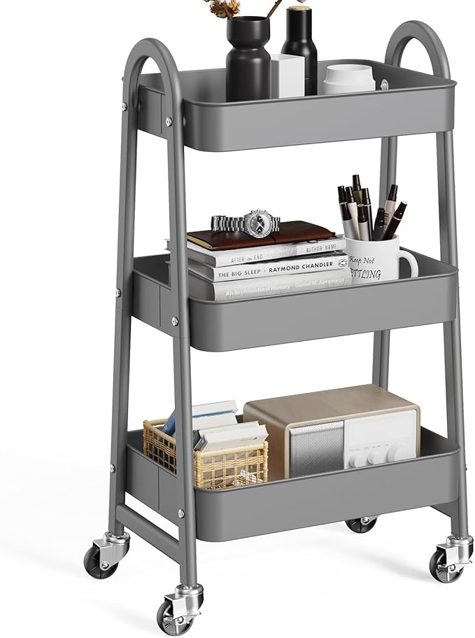 OLIXIS 3 Tier Utility Rolling Cart, Metal Mobile Storage Shelf by OLIXIS