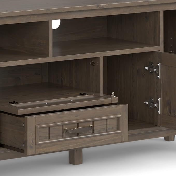 SIMPLIHOME Lev SOLID WOOD 72 Inch Wide Contemporary TV Media Stand in Smoky - Image 9