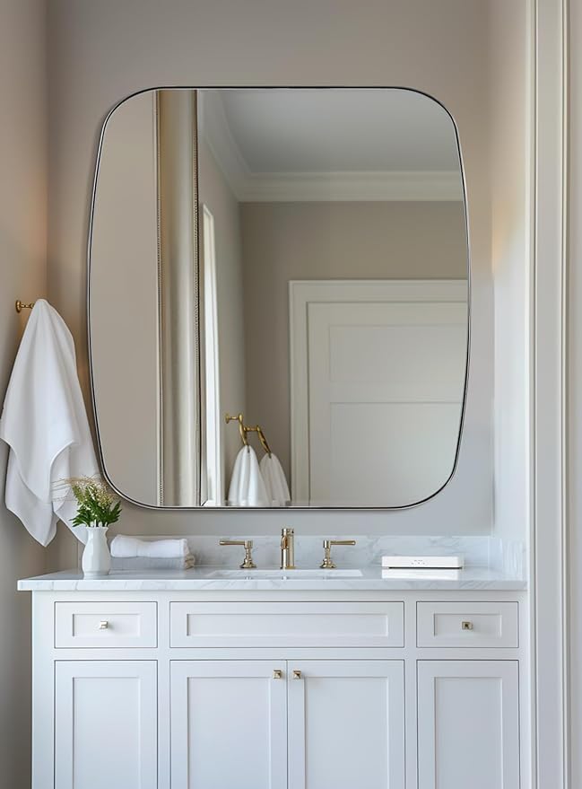 ANDY STAR Chrome Oblong Mirror, 36x40 Inch Polished Chrome Oval Mirror - Image 2