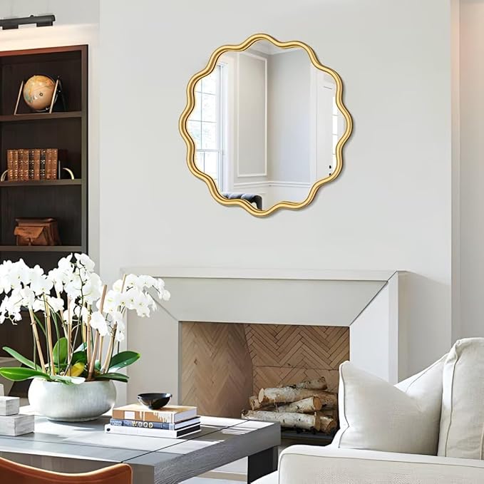 PROHOMEWARE Gold Round Mirror 20 Inch Wavy Bathroom Vanity Mirror Gold Frame - Image 5
