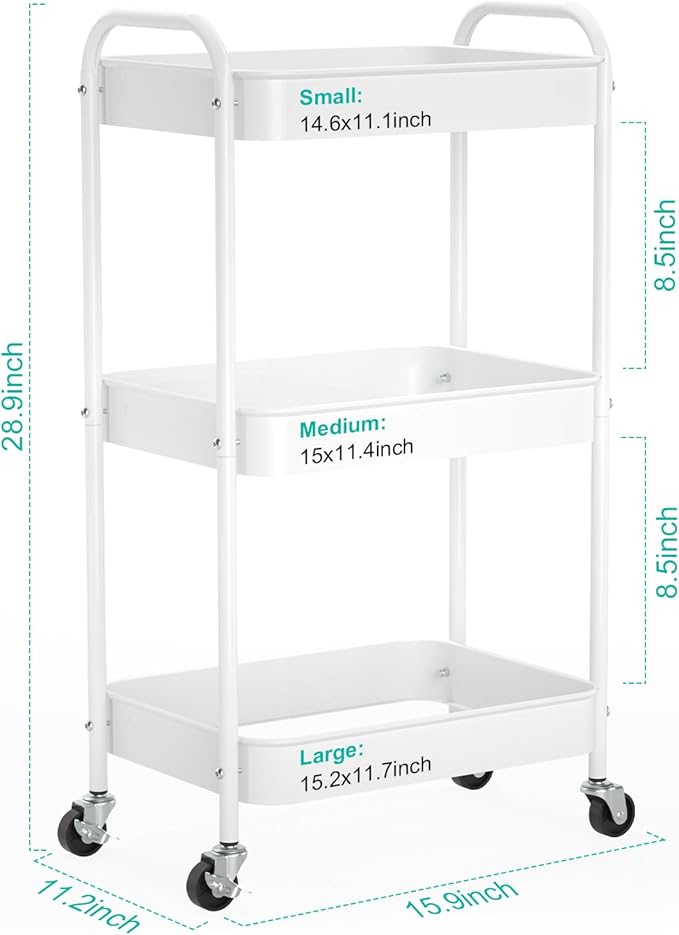 3-Tier Rolling Metal Storage Cart - Image 6