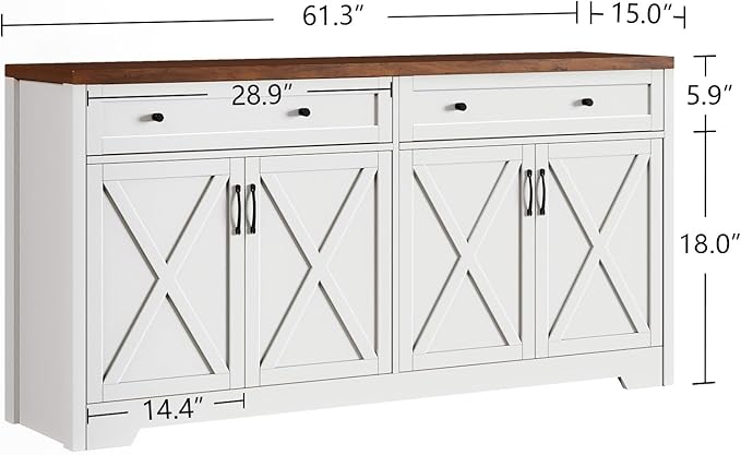61'' Farmhouse Sideboard Buffet Cabinet - Image 2