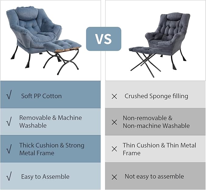 Lazy Chair with Ottoman, Modern Chair with Folding Footrest, Lounge Accent Chair - Image 9