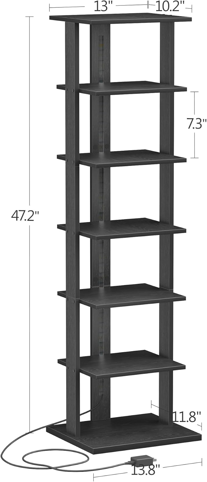 7-Tier Bookshelf, Narrow Bookcase - Image 3
