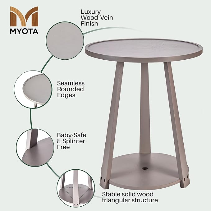 Round Solid Wood Side Table - Image 5
