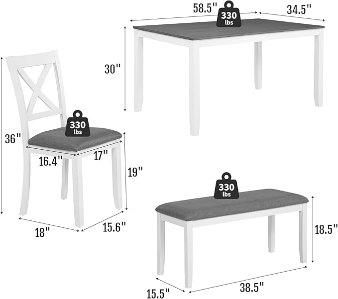 6-Piece Solid Wood Dining Table Set, Including 1 Dining Table, 4 Upholstered - Image 2