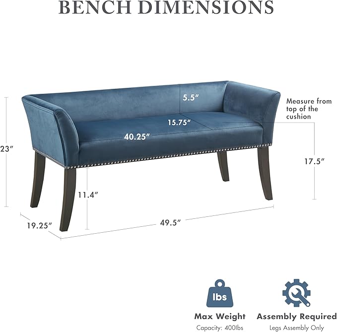Madison Park Accent Bench, Upholstered - Image 3