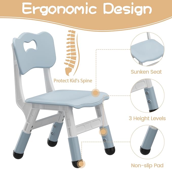 GarveeHome Kids Table and 4 Chairs Set, Height Adjustable Toddler Table and - Image 6
