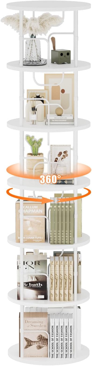 6 Tier Rotating Bookshelf, 360 ° Display Stackable Spinning Bookshelf Tower - Image 8