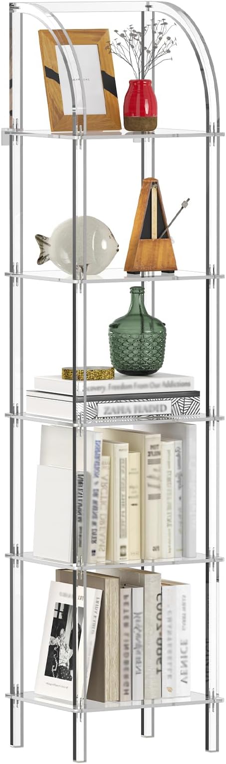 5-Tier Acrylic Arched Bookcase, Square Legs, 13.8''W x 11.8''D x 59.6''H by CRTERICX