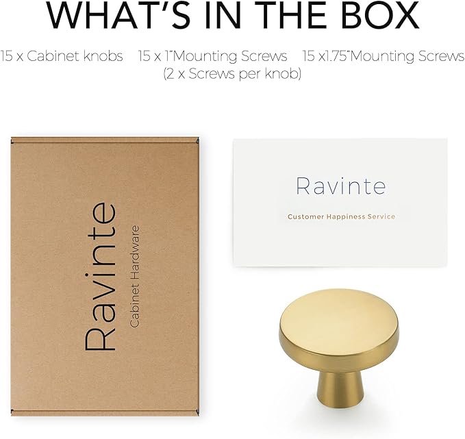 Ravinte 15 Pack Drawer Pulls 1-1/4 Inch Brushed Brass Kitchen Cabinet Knobs - Image 7