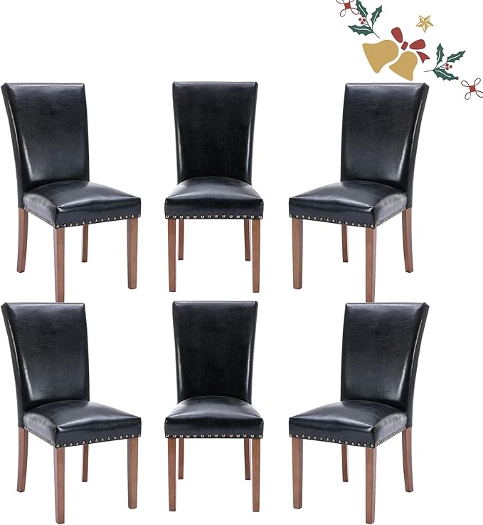 Parsons Dining Chairs Set of 6, Upholstered Nailhead PU Leather Dining Room by COLAMYINC