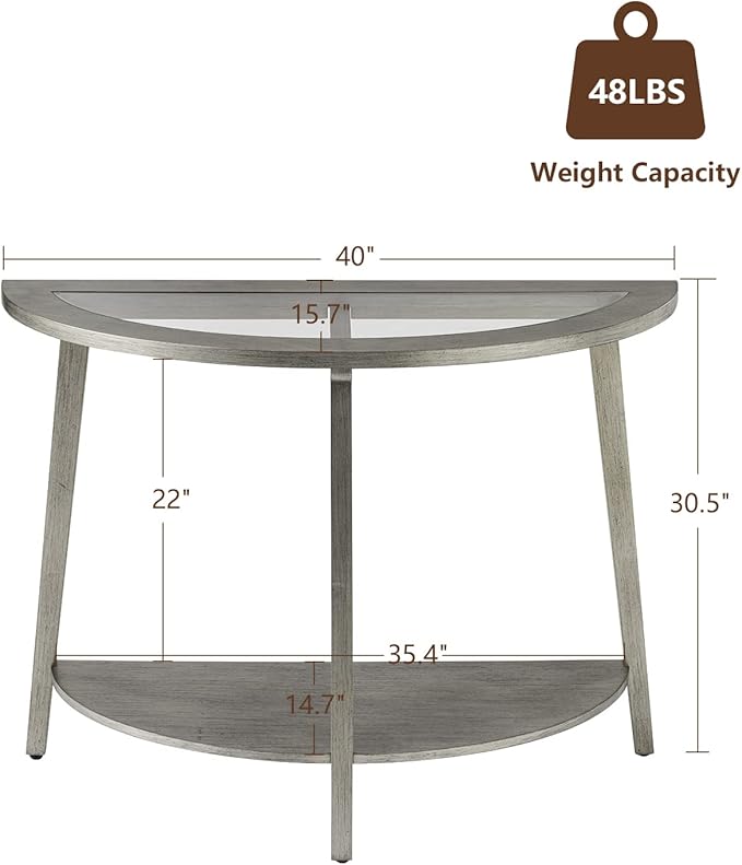 COSIEST 2-Tier Glass Console Table, Semi-Circular MDF Entryway Table - Image 2