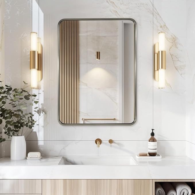 ANDY STAR 22x30'' Brushed Nickel Bathroom Mirror, Rounded Rectangle Brushed - Image 8