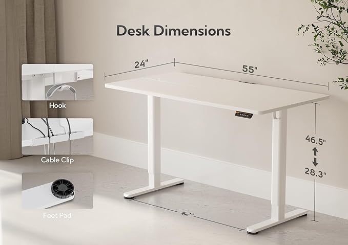 Claiks Electric Standing Desk, Adjustable Height Stand up Desk, 55x24 Inches - Image 3