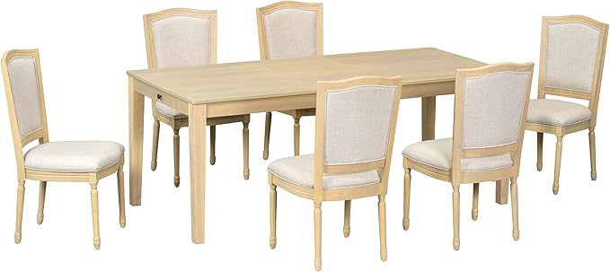 Merax Rustic 7 Piece 78.1inch Extendable Dining Table Set - Image 3