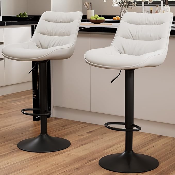 Kidol & Shellder Bar Stools Set of 2 Adjustable Swivel White, PU Leather by KidolShellder
