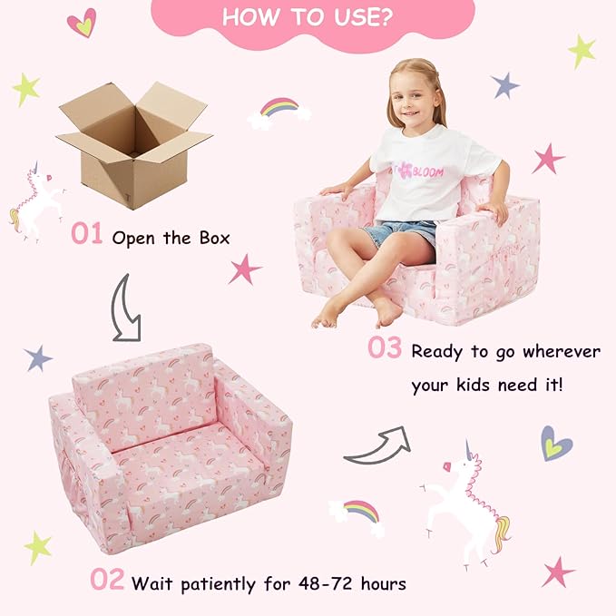 Viviland Kids Chairs for Toddler, 2-in-1 Soft Toddler Couch Fold Out, - Image 6
