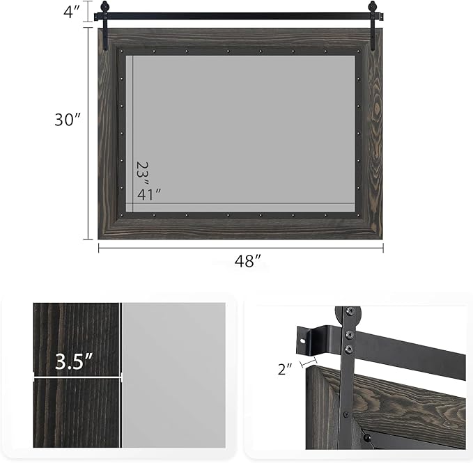 YOSHOOT Farmhouse Barn Door Mirror, Wood Frame Wall Mirror, Wooden Mirror - Image 2