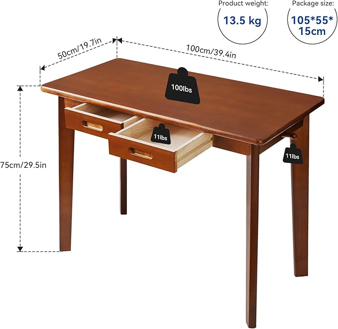 Wood Writing Desk with Drawer and Hanging Rod, Small Computer Desk Table - Image 3