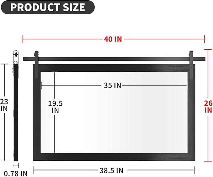 Black Farmhouse Mirror for Wall, 40x26INCH Large Wood Framed Square Bathroom - Image 3