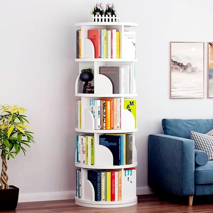 Nisorpa 5 Tier Rotating Bookshelf, 360° Revolving Bookcase Rotating Stackable - Image 6