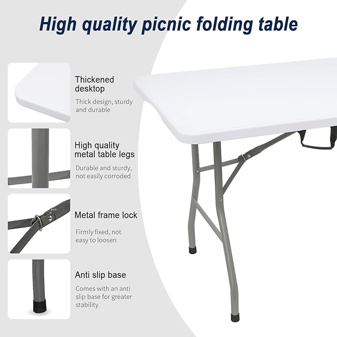 2 PCS 70.8" W X 29" D X 29" H - 6 ft White Folding Table White Portable Heavy - Image 4