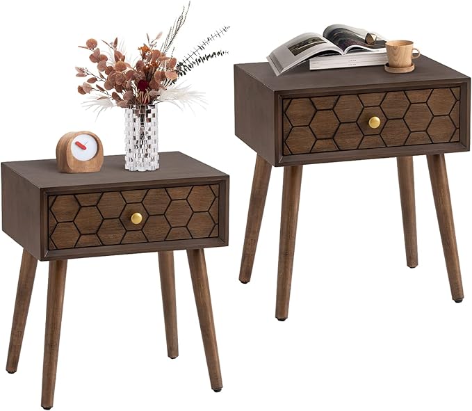 COSIEST Mid-Century Nightstand, Modern MDF Bedside Table, Accent Wood End Table by COSIEST