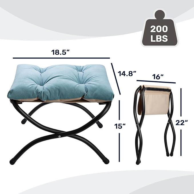 HollyHOME 15" Folding Footrest Stool, Upholstered Small Foldable Ottoman - Image 3