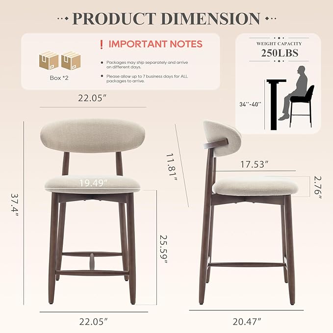 COLAMY Counter Height Bar Stools Set of 3, Upholstered Barstools - Image 2